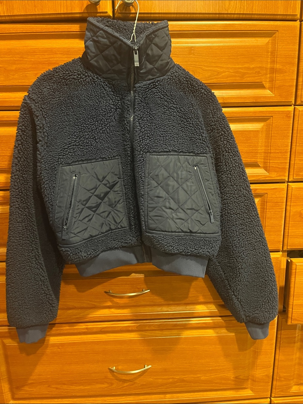 ALO Yoga Black Quilted-Sherpa Bomber Jacket Navy